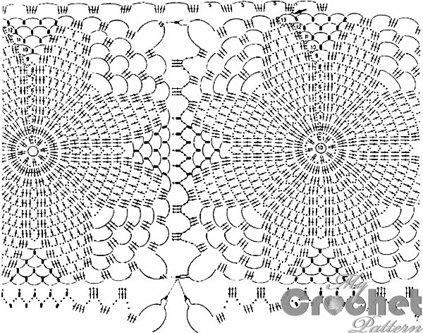 stitch scheme of crochet scarf with blue daisies