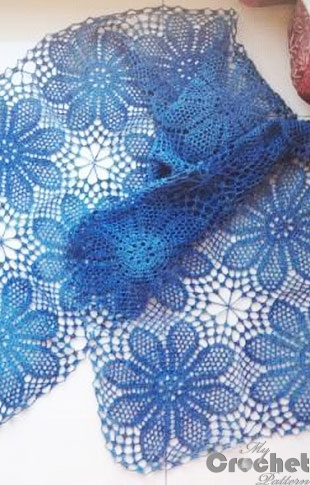 crochet scarf of blue daisies photo