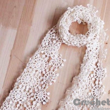 crochet scarf with lace flowers photo crochet scarf with lace flowers photo