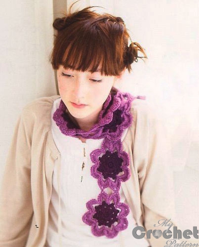 crochet scarf with purple flowers photo