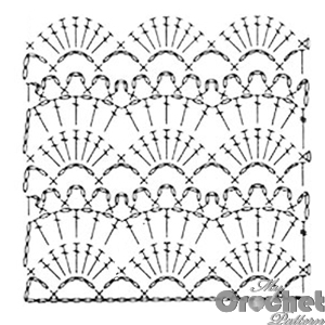 Lace shell with fans Crochet pattern with stitch scheme