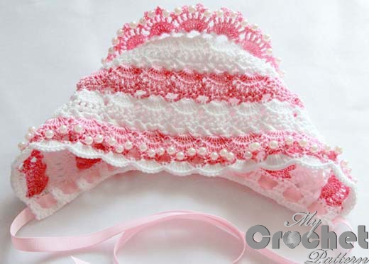 lace crochet bonnet for newborns with white and red stripes lace crochet bonnet for newborns with white and red stripes