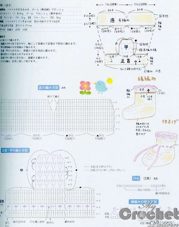 simple baby crochet booties pattern - stitch scheme