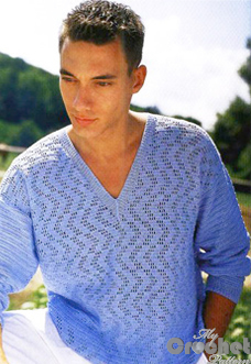 Blue crochet sweater pattern for men with filet preview