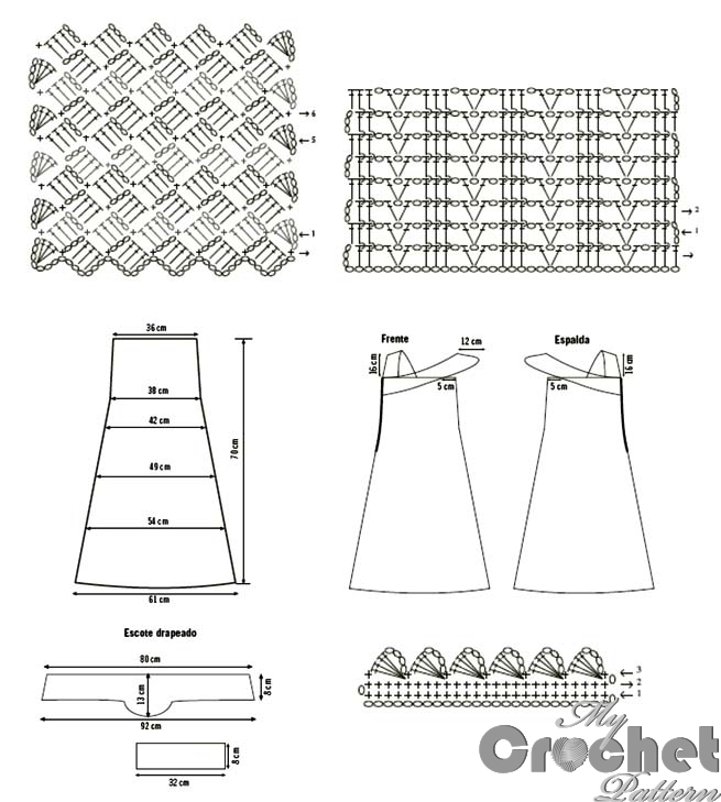 crochet pink dress pattern - stitch scheme