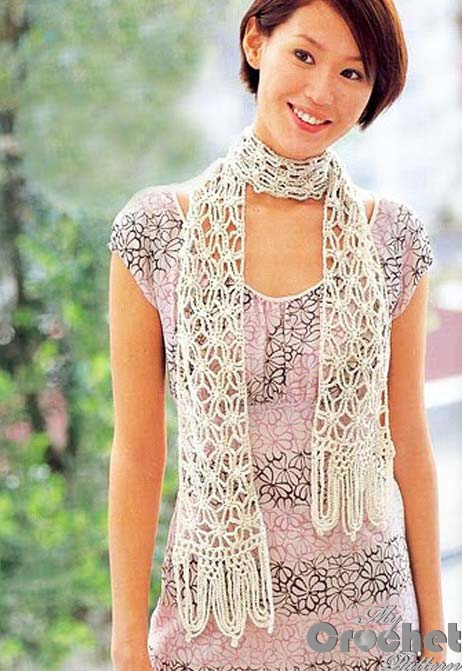 delicate crochet scarf with openwork and spider pattern photo
