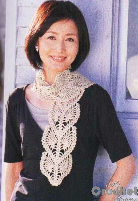 crochet scarf with openwork leaves photo