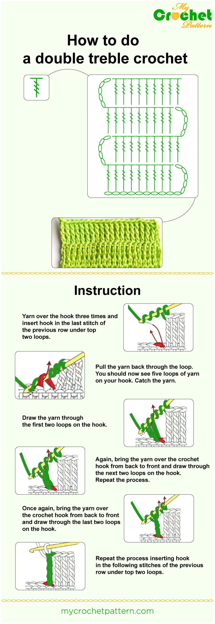 how to do a double treble crochet -infographic
