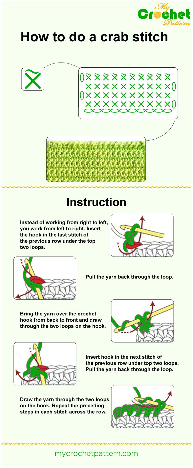 how to do a crab stitch - infographic