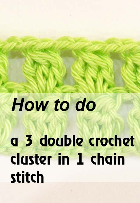 3 double crochet cluster in one chain stitch - preview