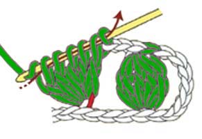 5 dc cluster in 1 chain stitch - step 2