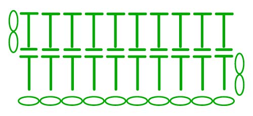 half double crochet back-loop only - stitches scheme