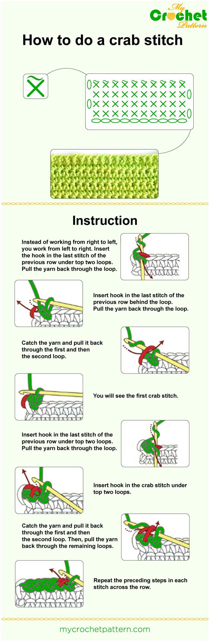 how to do a crab stitch (method 2) - infographic