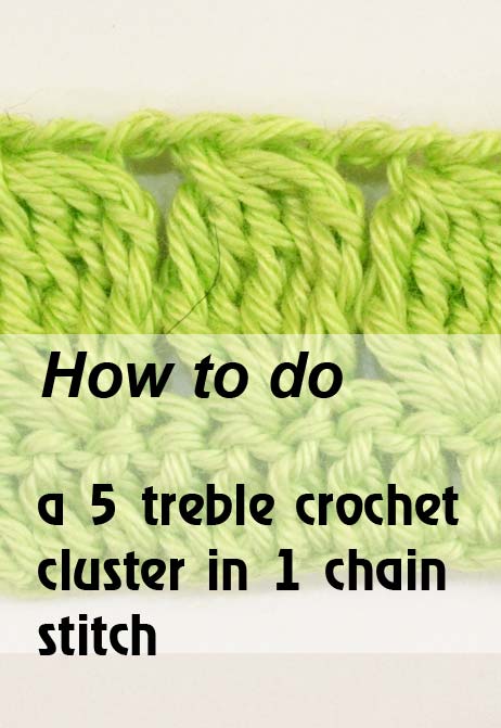 5 treble crochet cluster in one chain stitch - preview