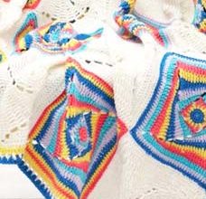 crochet baby blanket with multicolor square motifs - preview
