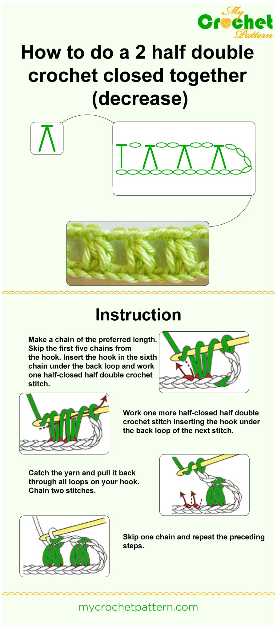 how to do a 2 hdc closed together - infographic