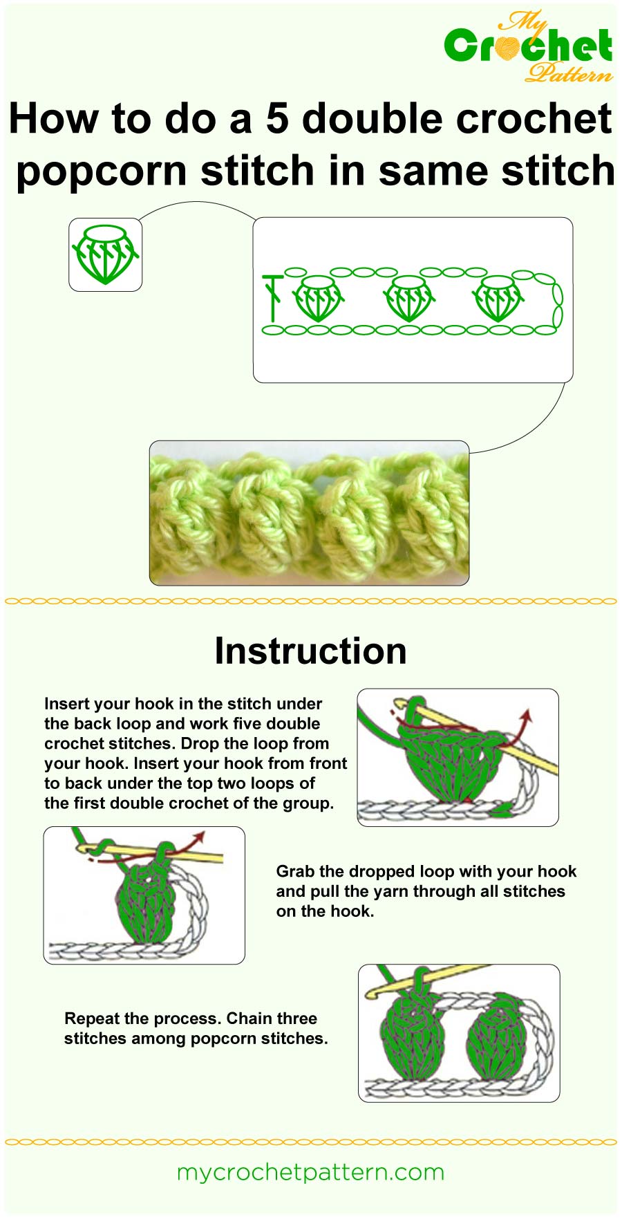 how to do a 5 dc popcorn in same stitch - infographic how to do a 5 dc popcorn in same stitch - infographic