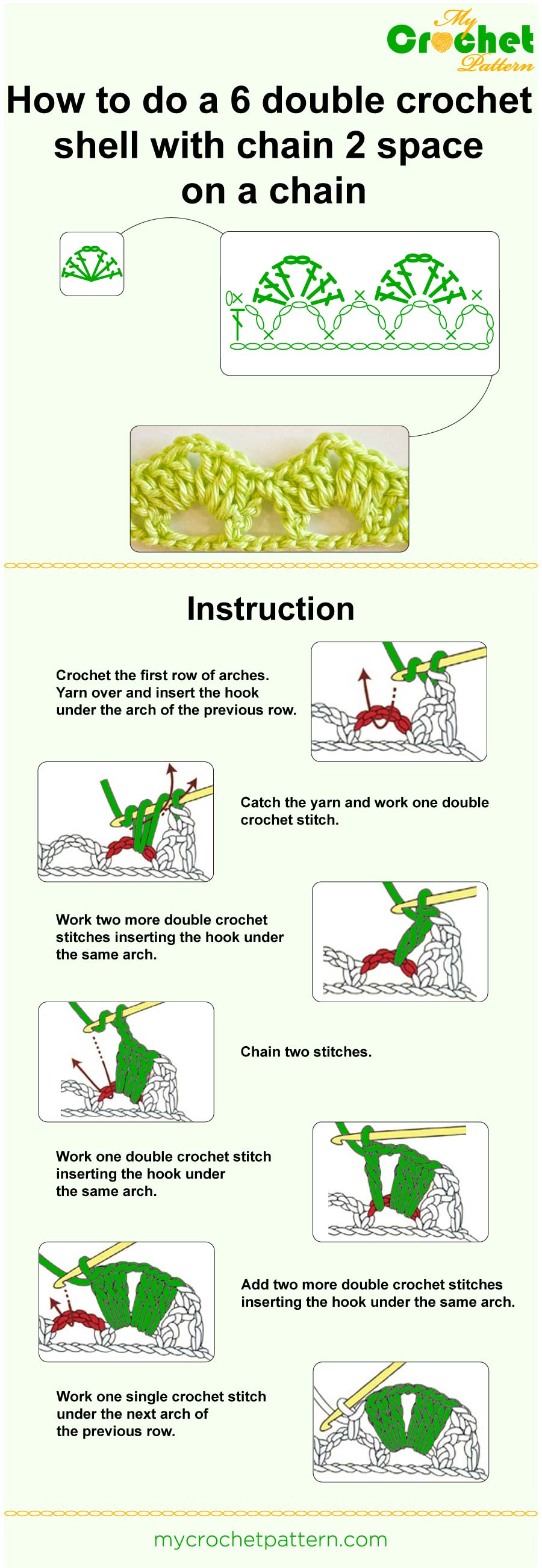 how to do a 6 dc shell with chain 2 space on a chain - infographic how to do a 6 dc shell with chain 2 space on a chain - infographic