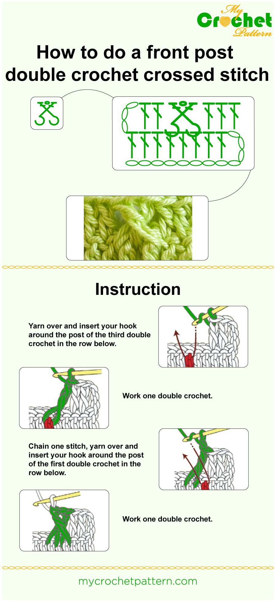 how to do a front post double crochet crossed stitch - infographic how to do a front post double crochet crossed stitch - infographic