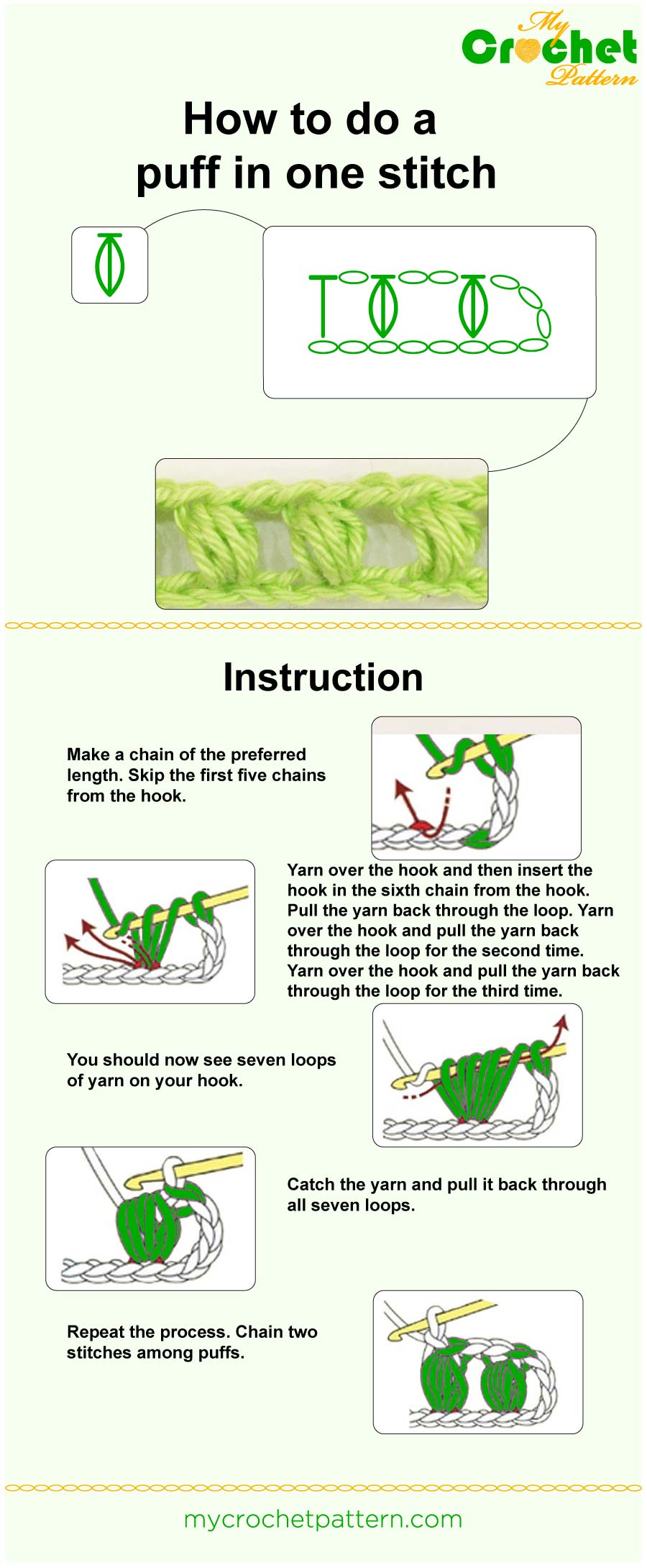 how to do a puff in one stitch - infographic how to do a puff in one stitch - infographic