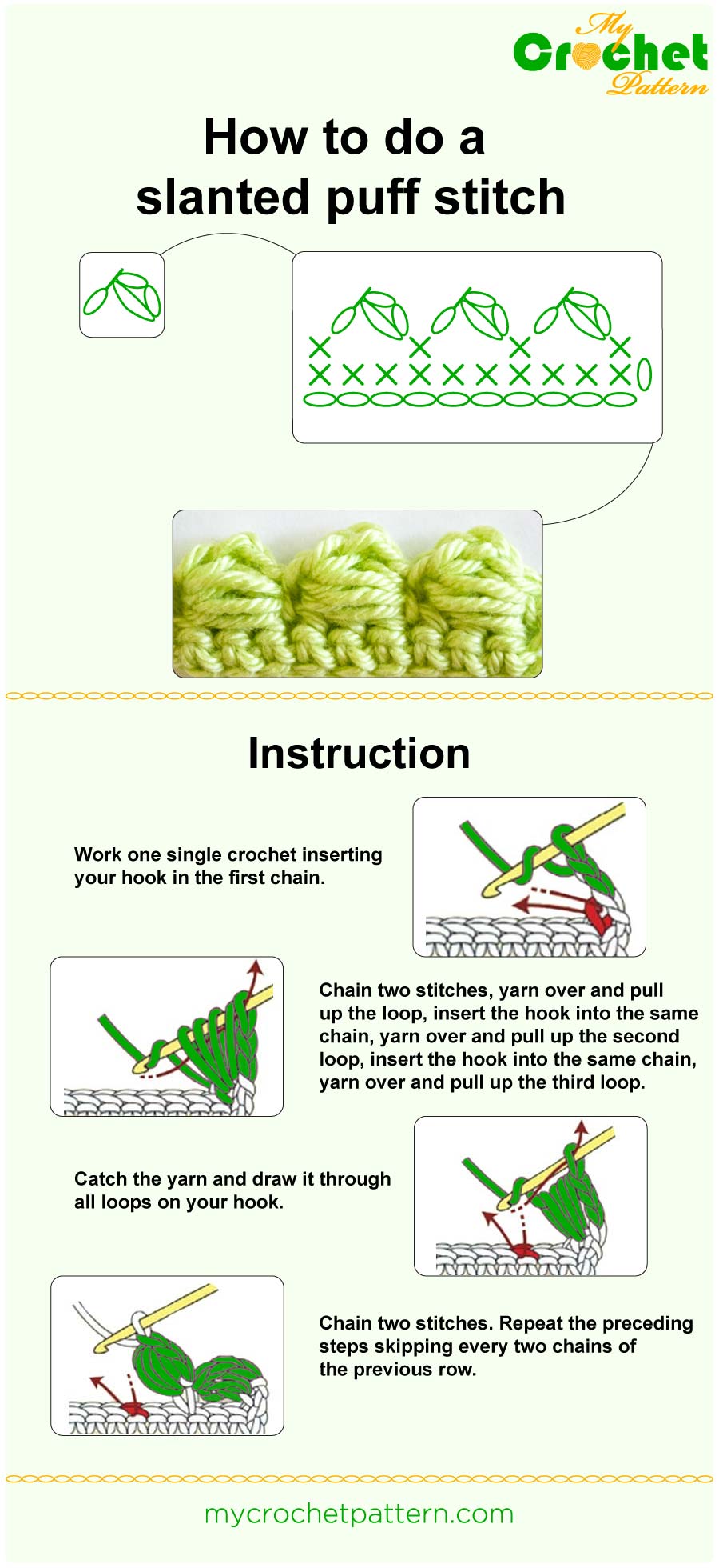 how to do a slanted puff stitch - infographic how to do a slanted puff stitch - infographic