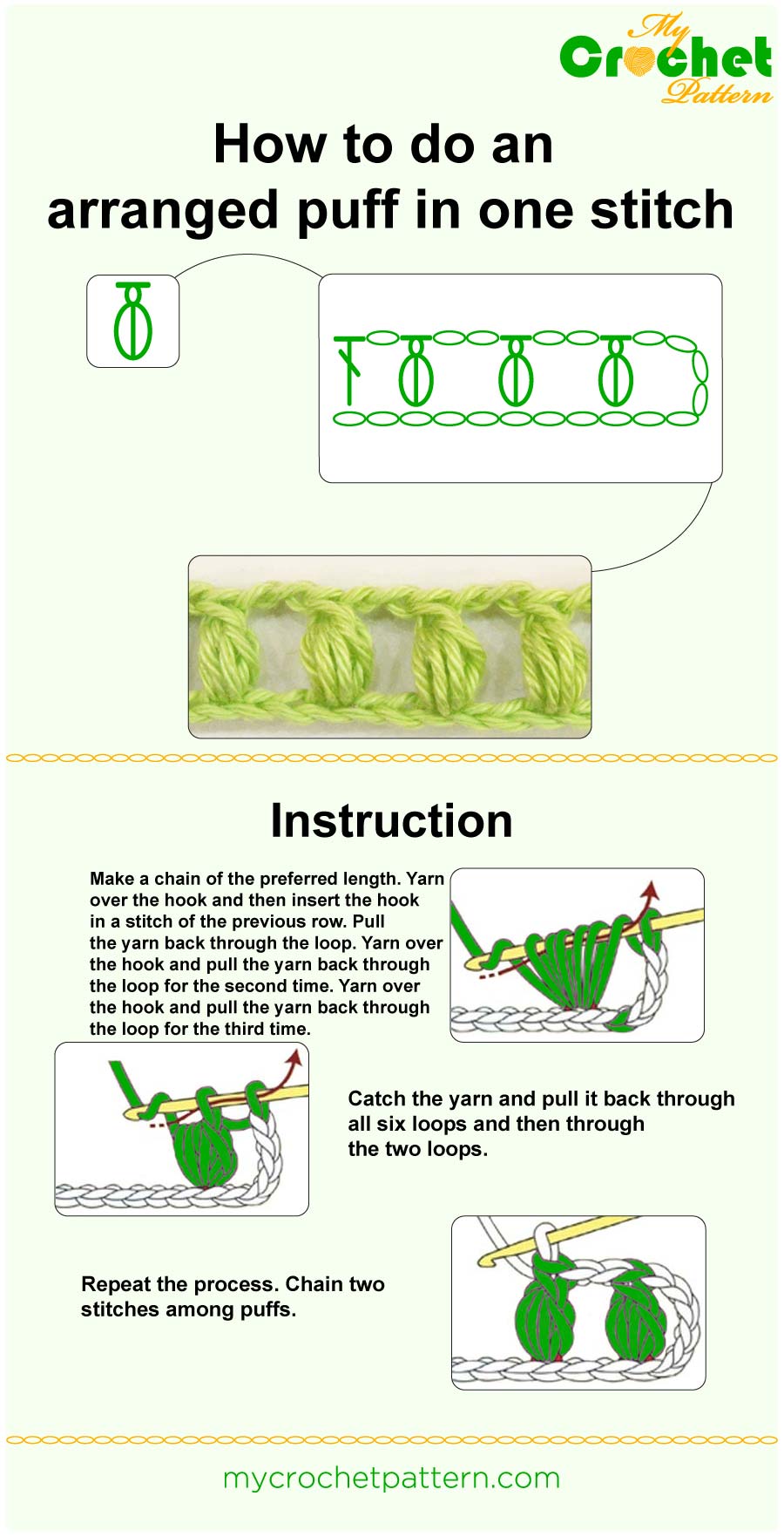 how to do an arranged puff in one stitch - infographic how to do an arranged puff in one stitch - infographic