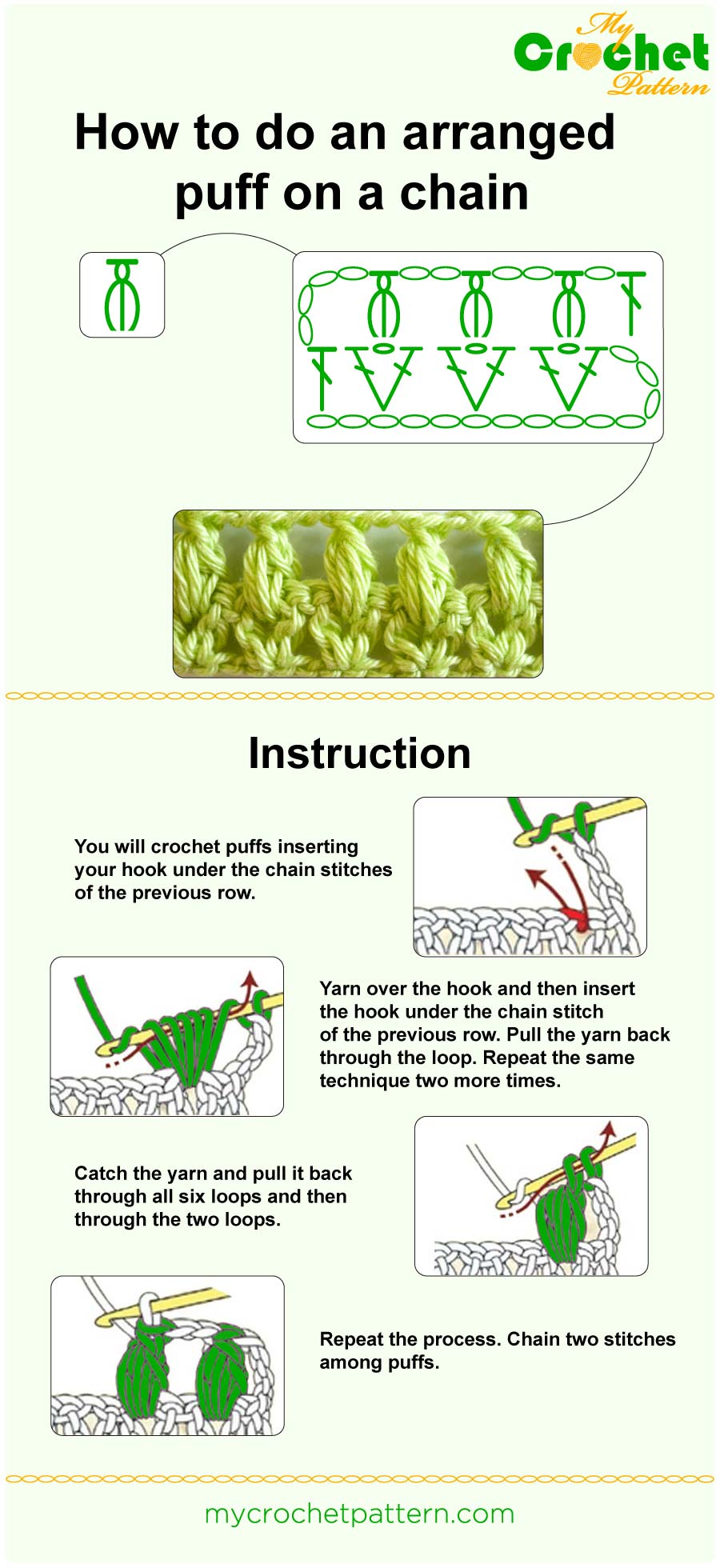 how to do an arranged puff on a chain - infographic how to do an arranged puff on a chain - infographic