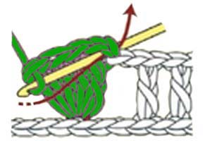 reverse 5 dc popcorn in same stitch - step 1