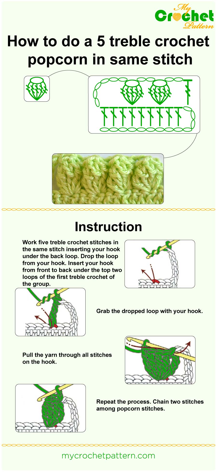 how to do a 5 trc popcorn in same stitch - infographic how to do a 5 trc popcorn in same stitch - infographic