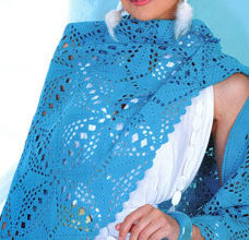 blue crochet shawl pattern with squares - preview