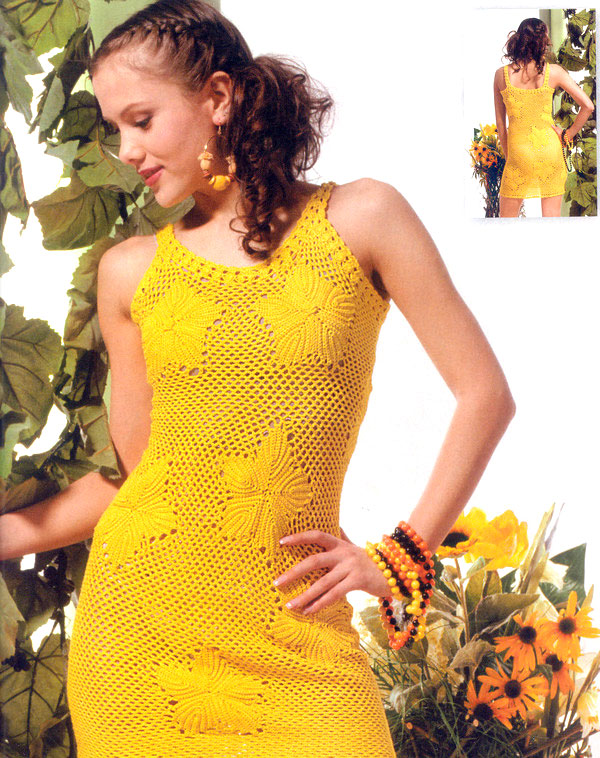 yellow crochet dress - photo