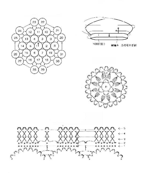 crochet beret pattern with flower motive - pattern